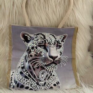 COMPLETED DIAMOND ART LEOPARD TOTE BAG